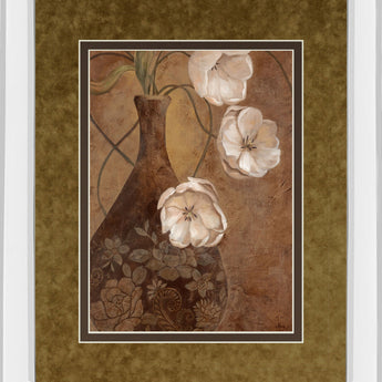 Flores En Umber I By Nan - Mirror Framed Print Wall Art - Light Brown