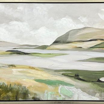 "Serene Landscape" Hand-Embellished Canvas In Frame - Muted Greens / Soft Earth Tones