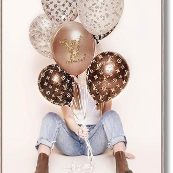 Rose Metallic Balloons - 32" x 47" Framed Wall Art - Beige