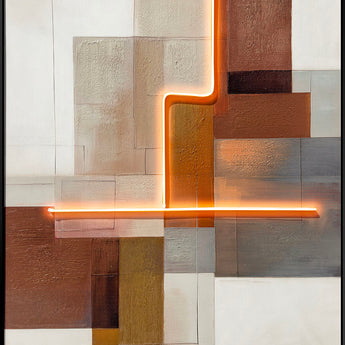 Luminous Grid III Hand-Embellished LED Canvas In Frame - Brown / Orange Glow