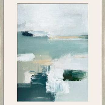 "Tranquil Horizons I" Framed Canvas Under Acrylic - Aqua / Cream