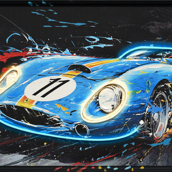"Neon Racer" Hand-Embellished LED In Frame - Blue / Black / Red / Orange