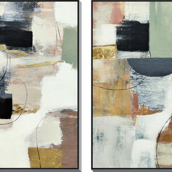 32x47 Hand Painted Textured Canvas in Frame (Set of 2) - Beige