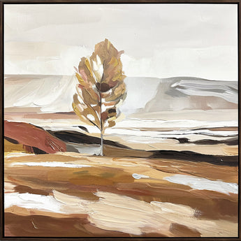 "Solitary Serenity II" Hand-Embellished Canvas In Frame - Brown / Beige / Tan