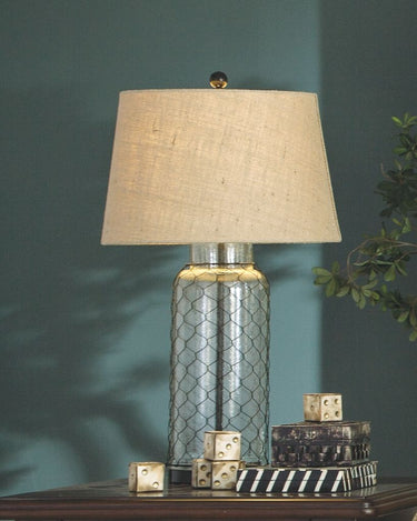 Sharmayne - Glass Table Lamp  - Wrapped with Wire - White