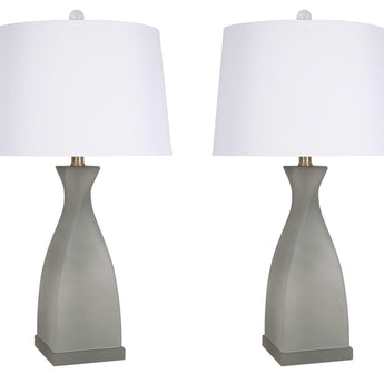 "Sage Elegance" Art Glass Table Lamp (Set of 2) - Frosted Sage Green / Frosted Crystal