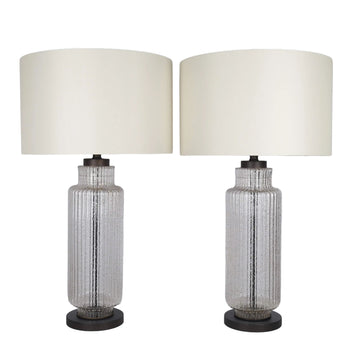 Lumina Ripple Ribbed Glass & Metal Table Lamp (Set of 2) - Clear Glass With Gold Flecks / Oil Bronze