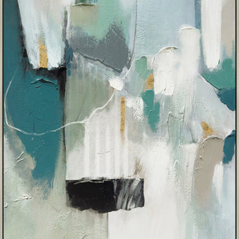 "Oceanic Whispers I" Hand-Embellished Canvas In Frame - Blue / Green / Neutral