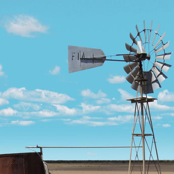 Windmill In The Field By Anna Coppel (Framed) - Light Blue