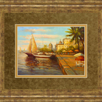 Santo Domingo Harbor By Bulo - Framed Print Wall Art - Light Brown