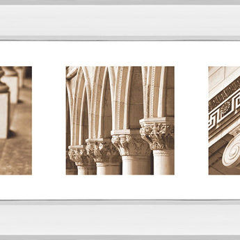 Architectural Triptych I By Tony Koukos - Mirror Framed Print Wall Art - Beige