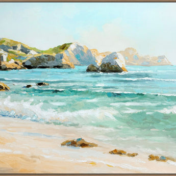 Coastal Daybreak I Hand-Embellished Canvas In Frame - Aqua / Beige