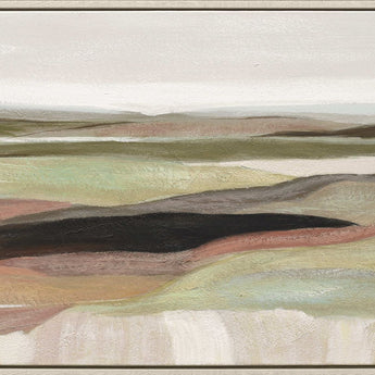 Sage Valley Reverie - 60 X 20 - Hand-Painted Canvas In Frame - Sage Green, Dusty Rose, Cream, Charcoal