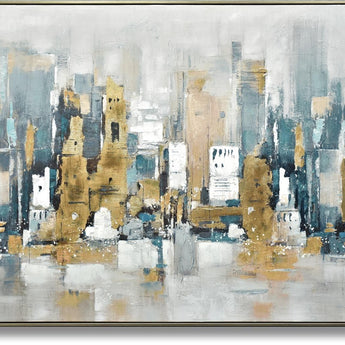 Urban Gold Reflection - 39" x 59" Framed Wall Art - Gold