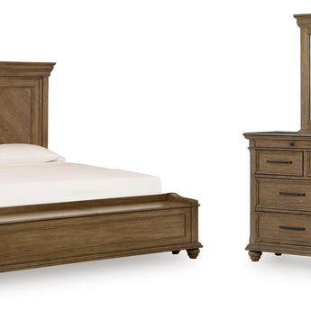 Karallin - 3 Pc. - Queen Panel Storage Bed, Dresser And Mirror - Medium Brown