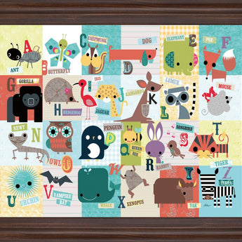 Playful Alphabet Parade - 28" x 34" Framed Wall Art - Light Blue