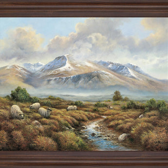 Sheep Meadow Vista - 28" x 34" Framed Wall Art - Light Brown