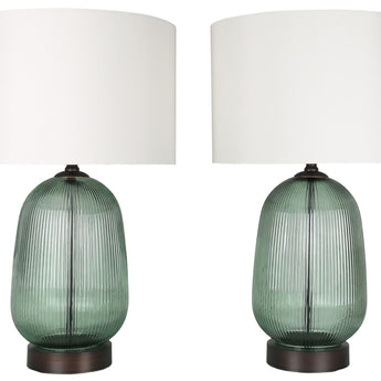 Willow Reverie - 28 X 16 - Ribbed Glass Table Lamp (Set of 2) - Sage Green Ribbed Glass