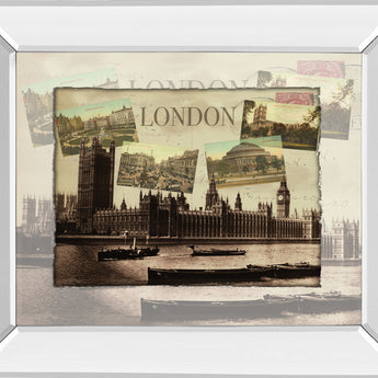 London Postcard By - Mirror Framed Print Wall Art - Dark Brown