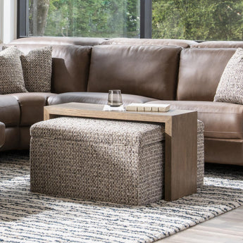 Solana - Square Storage Ottoman With Wood Top Overlay - Gray