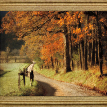 Amber Forest Pathway - 28" x 34" Framed Wall Art - Orange