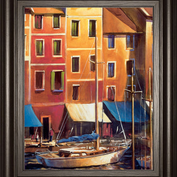 Portofino Waterfall By D'Toole, M - Framed Print Wall Art - Light Brown