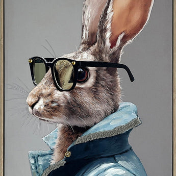 Velvet Hare II Hand-Embellished Canvas With Fabric In Frame - Gray / Blue