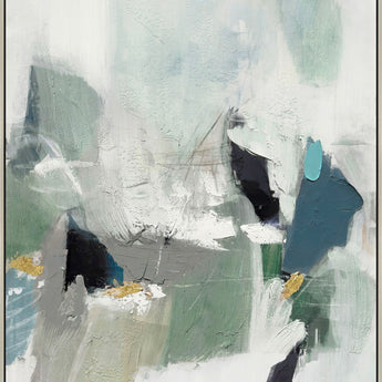"Oceanic Whispers II" Hand-Embellished Canvas In Frame - Gray / White / Green