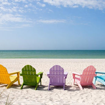 Rainbow Chairs On Beach (Framed Small) - Blue
