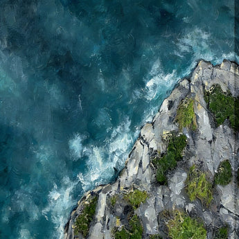 Coastal Passage II Hand-Painted Wrapped Canvas With Faux Moss - Teal / Gray