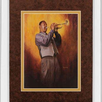 Trumpet Man By Delancy - Mirror Framed Print Wall Art - Yellow