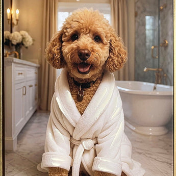 Spa Pup II Hand-Embellished Canvas In Frame - Gold / Beige