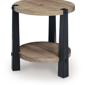Ridgester - Round End Table - Light Brown / Black