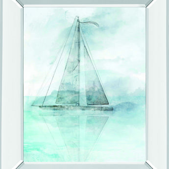 Sailing Boat II By Ken Roko - Mirror Framed Print Wall Art - Light Blue