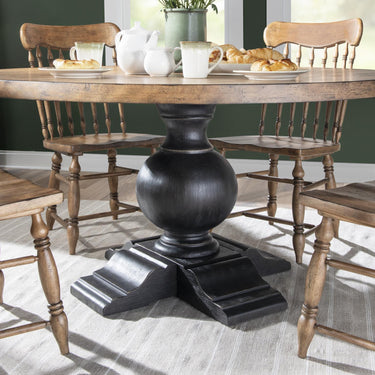 Vintage Market - Round Dining Table Complete - Barnwood Oak And Kettle Black