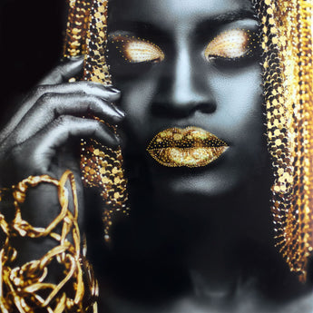 Temp Glass With Foil & Rhinestones - Woman Gold Hair - Black
