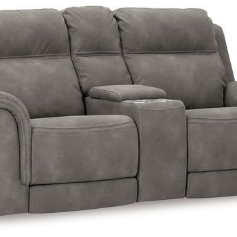 Next-Gen Durapella - Power Reclining Loveseat with Console/Adj Hdrst - Slate
