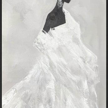 "Elegant Silhouette II" Hand-Painted With Rocks In Frame - Black / Gray