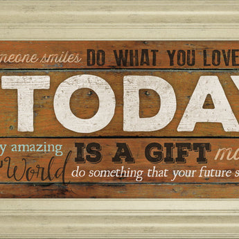 Today Is A Gift By Marla Rae Motivational - Framed Print Wall Art - Dark Brown
