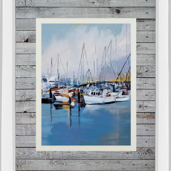 Along The Quay By Fitsimmons, A. - Mirror Framed Print Wall Art - Blue