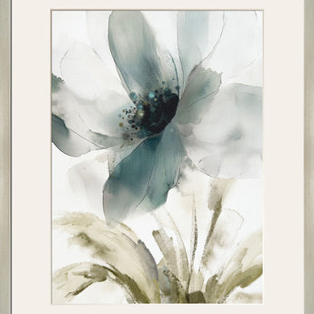 "Ethereal Blossom II" Framed Canvas Under Acrylic - Teal / Cream