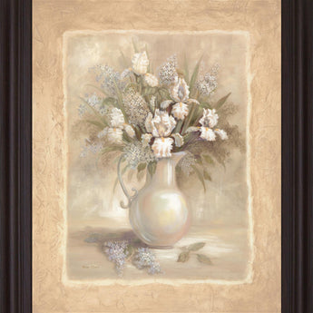 Ivory Blossom Pitcher - 28" x 34" Framed Wall Art - Beige
