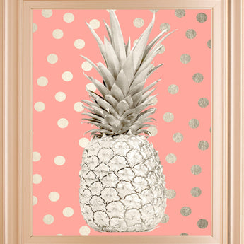Pineapple On Polka Dots By Nature Magick - Framed Print Wall Art - Pink