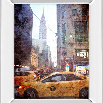 Rainy Madison Ave By Acosta - Mirror Framed Print Wall Art - Yellow