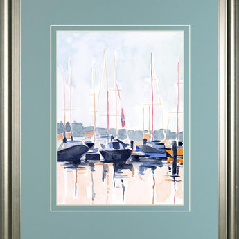 34x40 Watercolor Boat Club II By Emma Scarvey - Light Blue