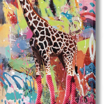Neon Boots Giraffe - 47" x 32" Framed Wall Art - Dark Brown