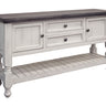 Stone Sofa Table With 2 Drawer / 2 Doors / Shelf Antiqued Ivory / Weathered Gray at Quality Home Furniture Mesquite