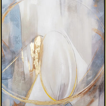 Hand Painted Textured Canvas With Foil In Frame Focused Abstract - Beige