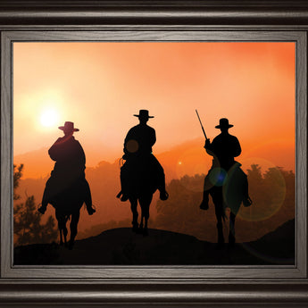 Horse Riders By Jtanki - Framed Print Wall Art - Orange