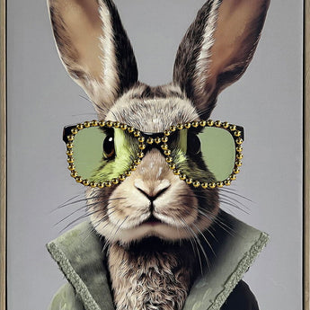 Velvet Hare I Hand-Embellished Canvas With Fabric In Frame - Gray / Beige